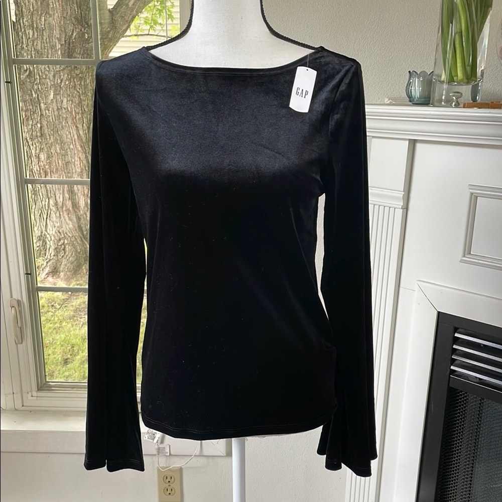 GAP Women's Black Velvet Long-Sleeve Top